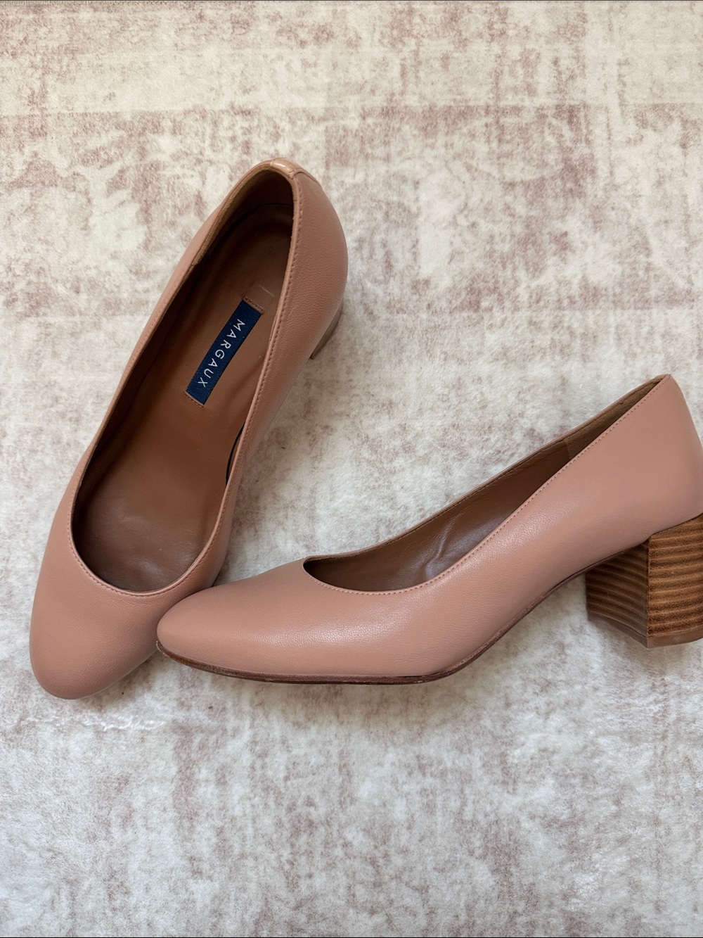 Margaux Blush Pink Leather Block Heel Pumps - The Heel Rose